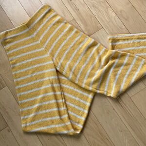 Zara Yellow Sheer Crochet Striped Knit Boho Wide Leg Coastal Beach Pants - Small